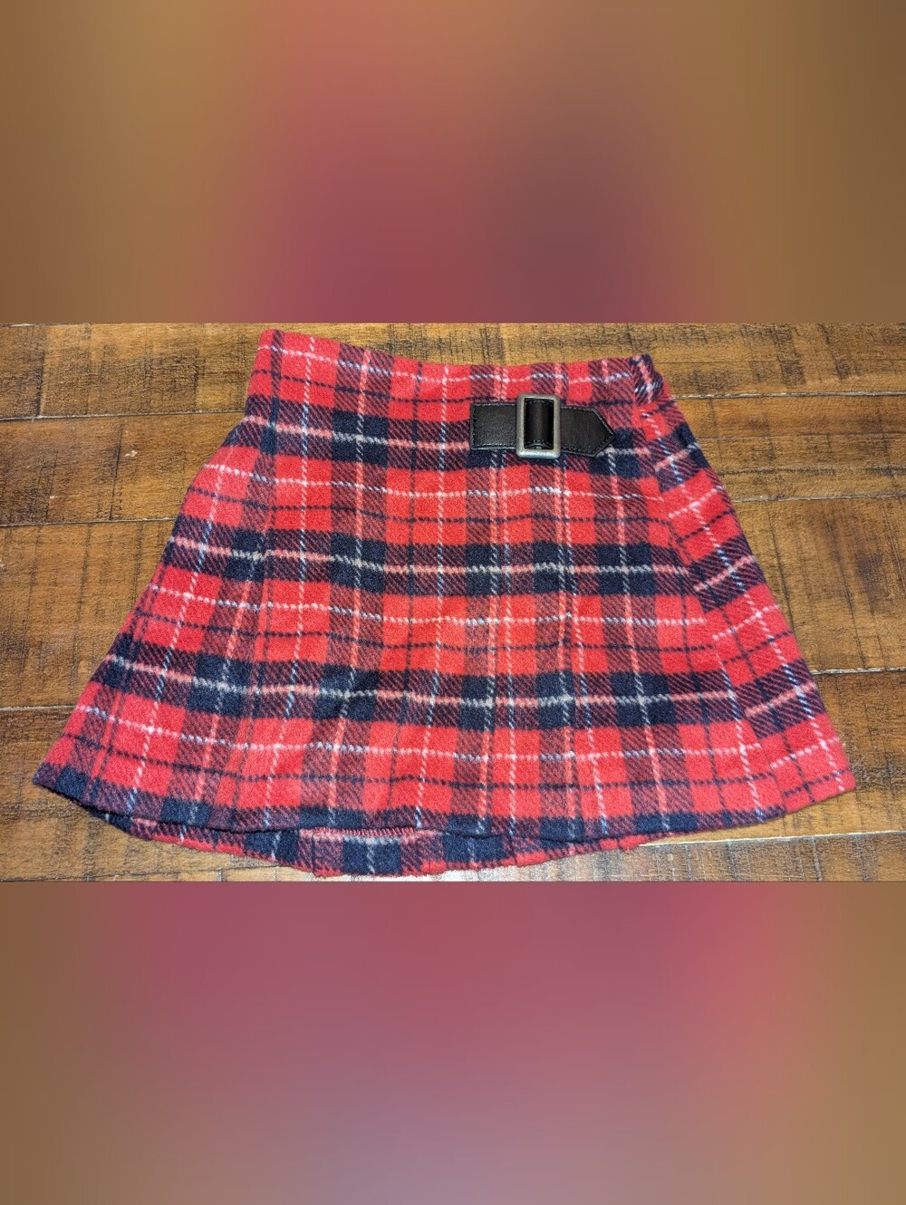 next Red and Navy Plaid Fleece Skirt with Buckle Accent, NWT, 2-3yrs
